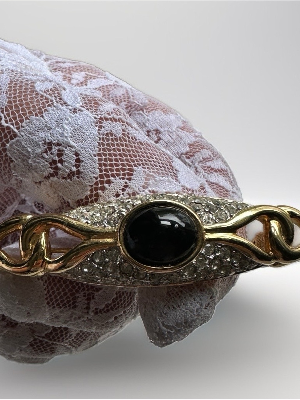 Givenchy Gold-Tone Brooch with Black Cabochon and Crystal Pavé